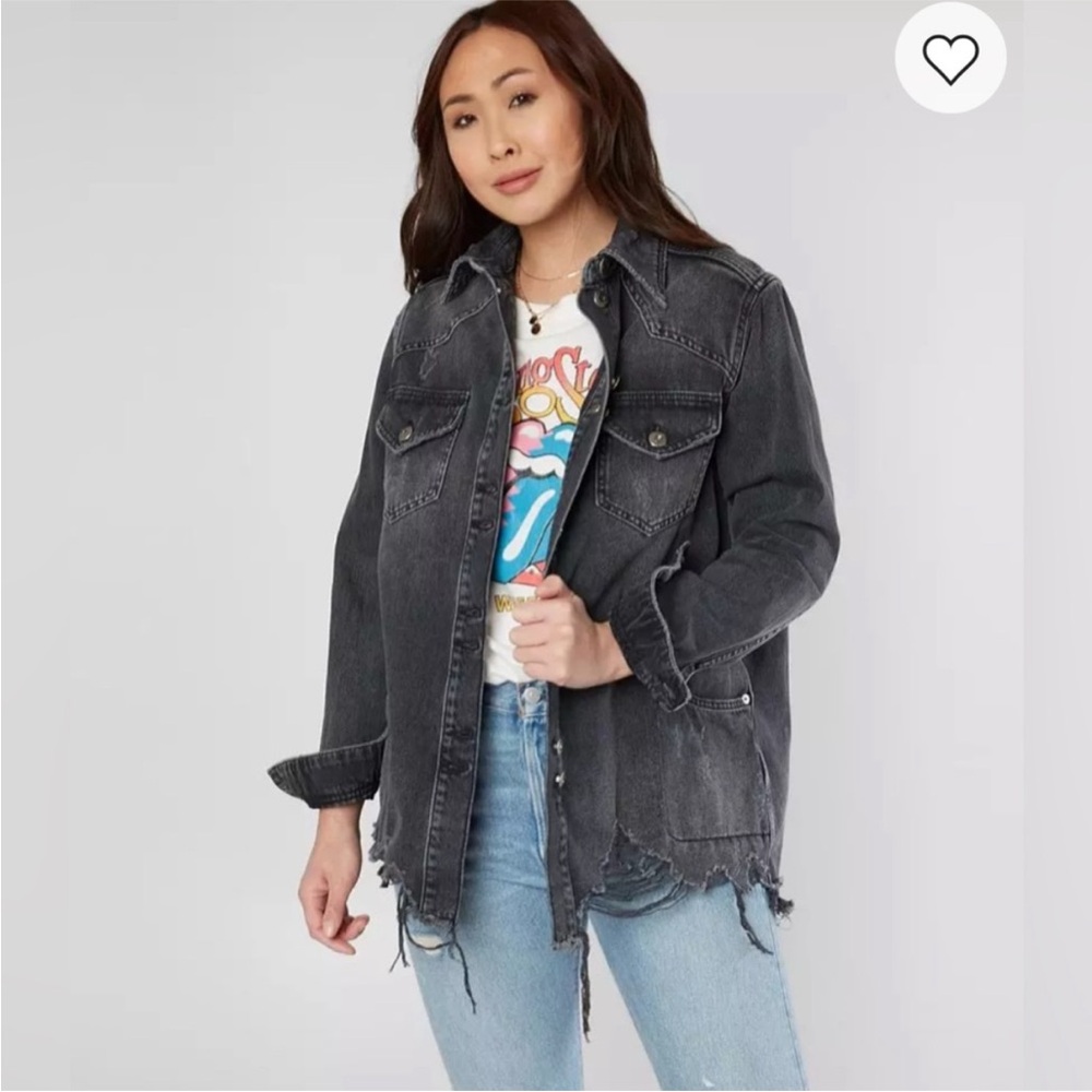 Free People Moonchild Denim Shirt Jacket faded Black XS - Picture 3 of 14